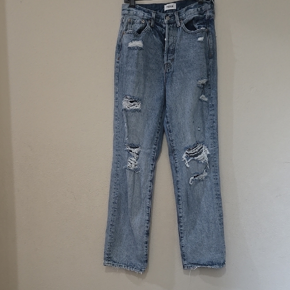 Light Blue Straight Leg Distressed Jeans
